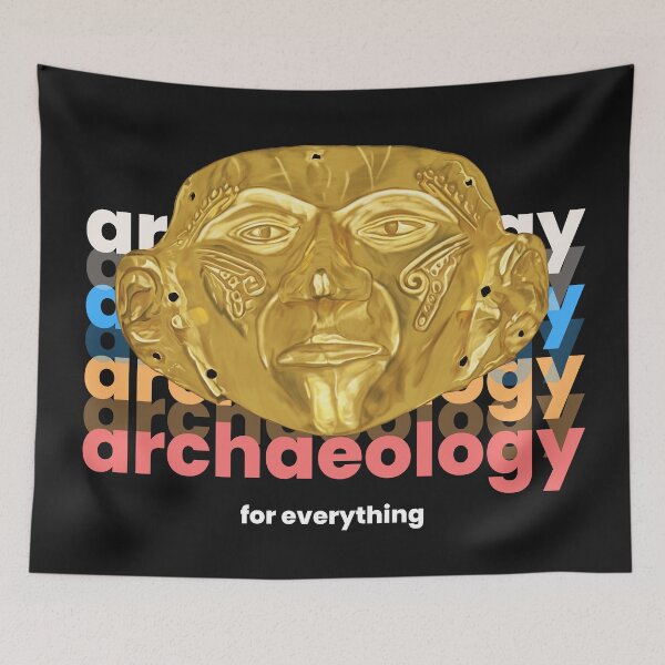 Item preview, Archeology for everything - Original Illustration of Prehispanic Mask in Gold - Archaeological Discovery in Retro Style designed and sold by Carola-art.