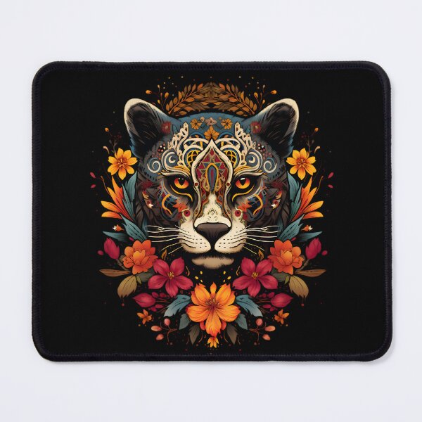 Item preview, Aztec Jaguar Surrounded by Vibrant Flowers designed and sold by InkedBeasts.