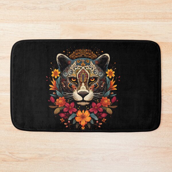 Item preview, Aztec Jaguar Surrounded by Vibrant Flowers designed and sold by InkedBeasts.