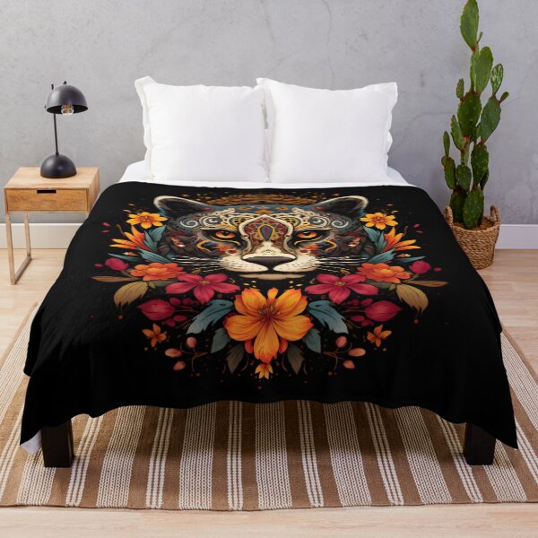 Item preview, Aztec Jaguar Surrounded by Vibrant Flowers designed and sold by InkedBeasts.