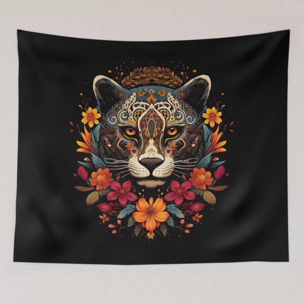 Item preview, Aztec Jaguar Surrounded by Vibrant Flowers designed and sold by InkedBeasts.