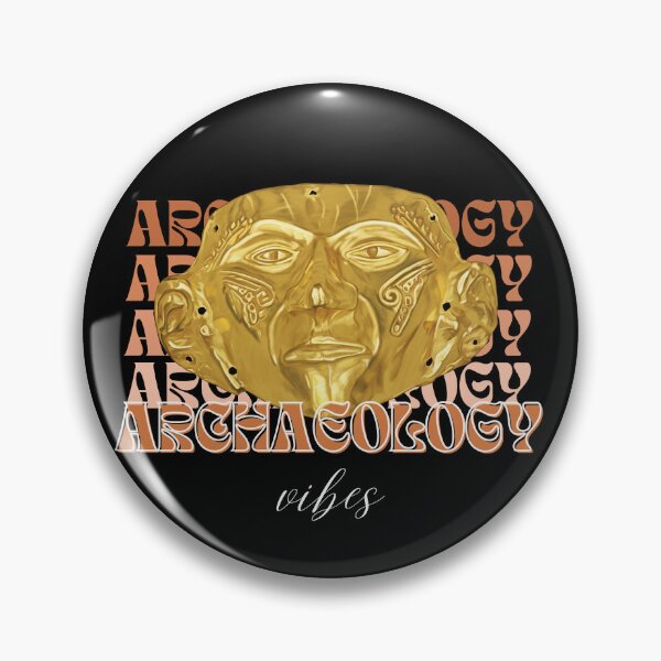 Item preview, Archeology Vibes - Prehispanic Mask Illustration in Gold - Archaeological Discovery in Retro Style designed and sold by Carola-art.