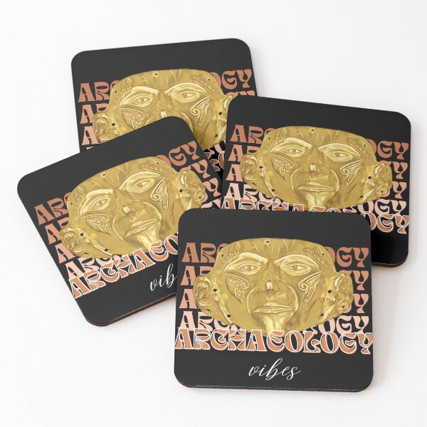 Item preview, Archeology Vibes - Prehispanic Mask Illustration in Gold - Archaeological Discovery in Retro Style designed and sold by Carola-art.