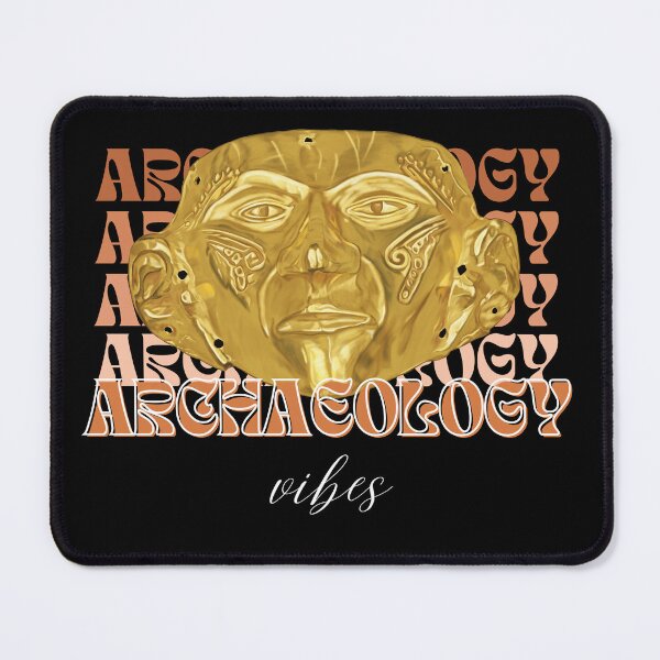 Item preview, Archeology Vibes - Prehispanic Mask Illustration in Gold - Archaeological Discovery in Retro Style designed and sold by Carola-art.
