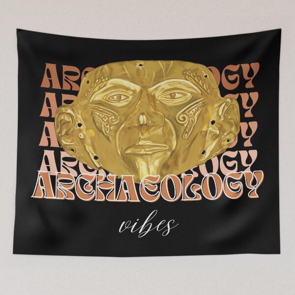 Item preview, Archeology Vibes - Prehispanic Mask Illustration in Gold - Archaeological Discovery in Retro Style designed and sold by Carola-art.