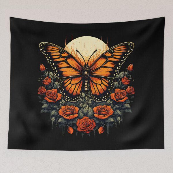Item preview, Monarch Butterfly and Red Roses Dia de los Muertos designed and sold by InkedBeasts.