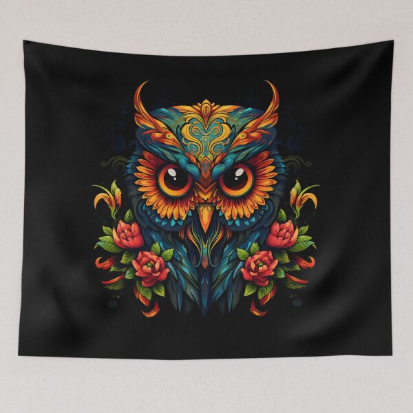 Item preview, Owl in Dia de los Muertos Style with Colorful Flowers designed and sold by InkedBeasts.