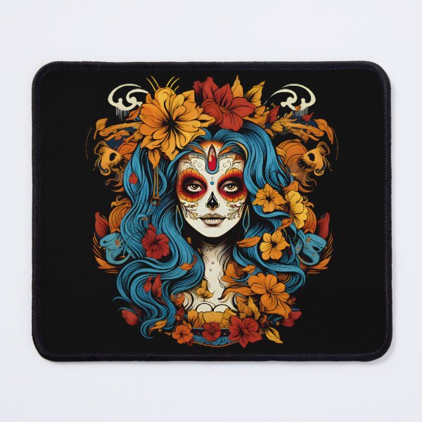 Item preview, Señorita with Turquoise Hair and Vibrant Flowers designed and sold by InkedBeasts.