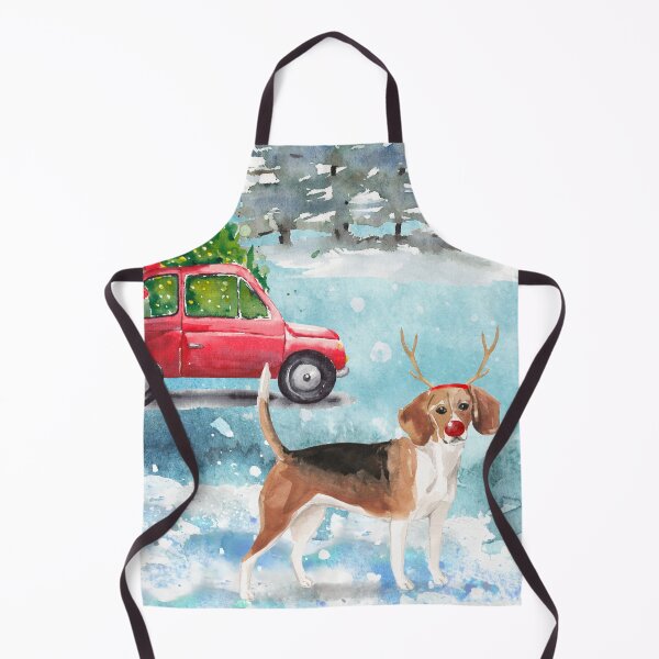 Item preview, Watercolour Beagle with Antlers, Car and Christmas Tree Christmas Card designed and sold by HugsAndPrints.