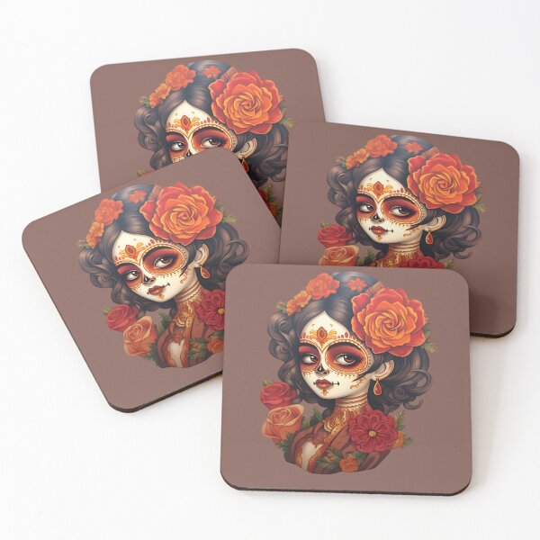 Item preview, Señorita with Dark Contrast and Intense Red, Surrounded by Flowers designed and sold by InkedBeasts.