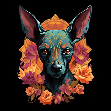 Imagen de la obra Xoloitzcuintli con azules fríos y rojos intensos de InkedBeasts