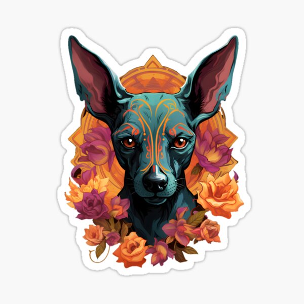Item preview, Xoloitzcuintli con azules fríos y rojos intensos designed and sold by InkedBeasts.