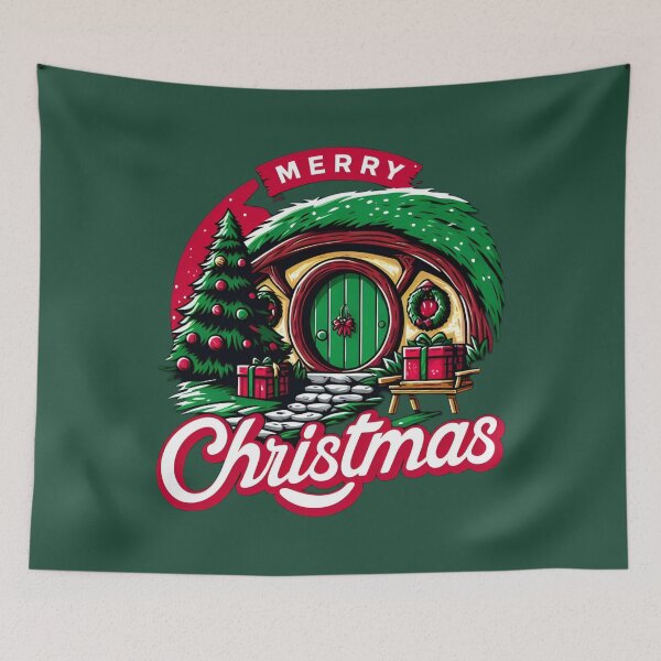 Item preview, Merry Christmas - Festive Halfling Hole with Tree and Presents - Fantasy Christmas designed and sold by Fenay Designs.
