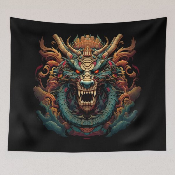 Item preview, Quetzalcoatl in Fierce Dia de los Muertos Style - Vibrant and Dark designed and sold by InkedBeasts.