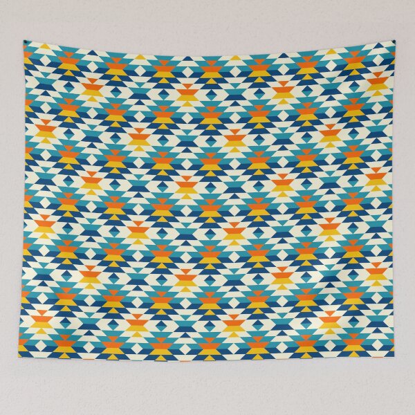 Item preview, Southwestern Timeless Bohemian Aztec large diamonds blue yellow designed and sold by Dana Du.