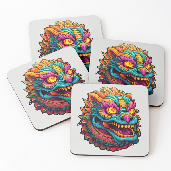 Item preview, Quetzalcoatl Glancing in Dia de los Muertos Style - Vibrant Contrast designed and sold by InkedBeasts.