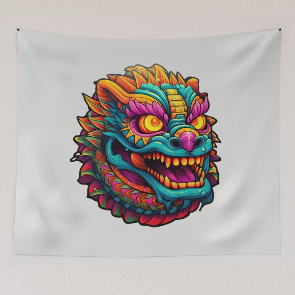 Item preview, Quetzalcoatl Glancing in Dia de los Muertos Style - Vibrant Contrast designed and sold by InkedBeasts.