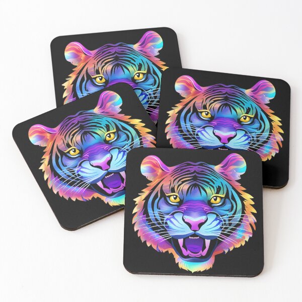 Item preview, Neon Rainbow Tiger with Fangs designed and sold by CoralCactusArt.