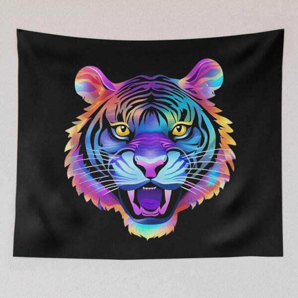 Item preview, Neon Rainbow Tiger with Fangs designed and sold by CoralCactusArt.