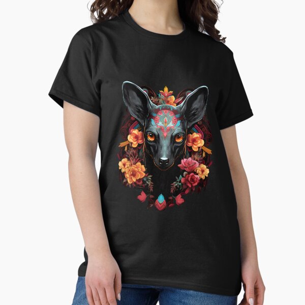 Vista previa del artículo con la obra «Xoloitzcuintli en estilo Día de los Muertos - Contrastes vibrantes», diseñado y vendido por InkedBeasts.