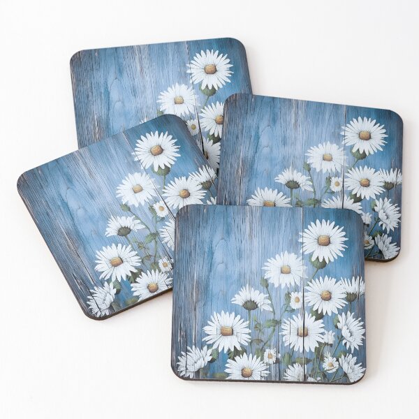 Item preview, Daisies on a blue wooden background designed and sold by FlyingRaven1.