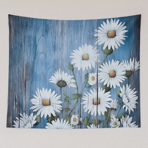 Item preview, Daisies on a blue wooden background designed and sold by FlyingRaven1.