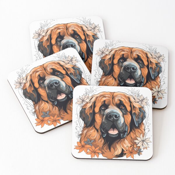 Item preview, friendly Leonberger dog head with flowers designed and sold by WallyPink.