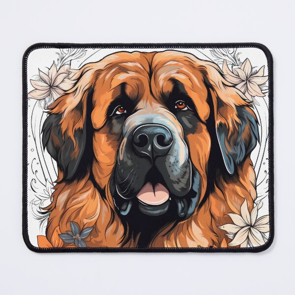 Item preview, friendly Leonberger dog head with flowers designed and sold by WallyPink.