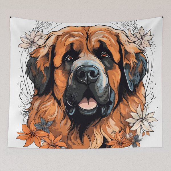 Item preview, friendly Leonberger dog head with flowers designed and sold by WallyPink.
