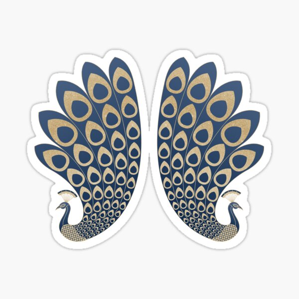 Blue and Gold Art Deco Peakock Sticker