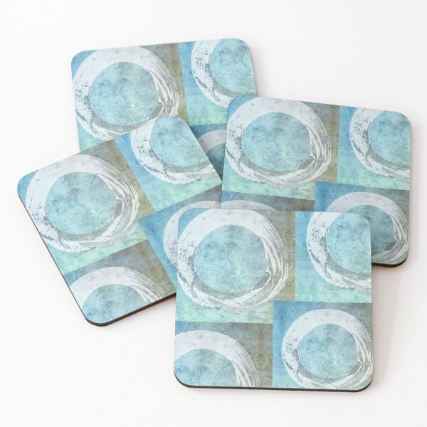 Item preview, White Enso On Light Blue Moss Green Art designed and sold by Sharon Cummings Art.
