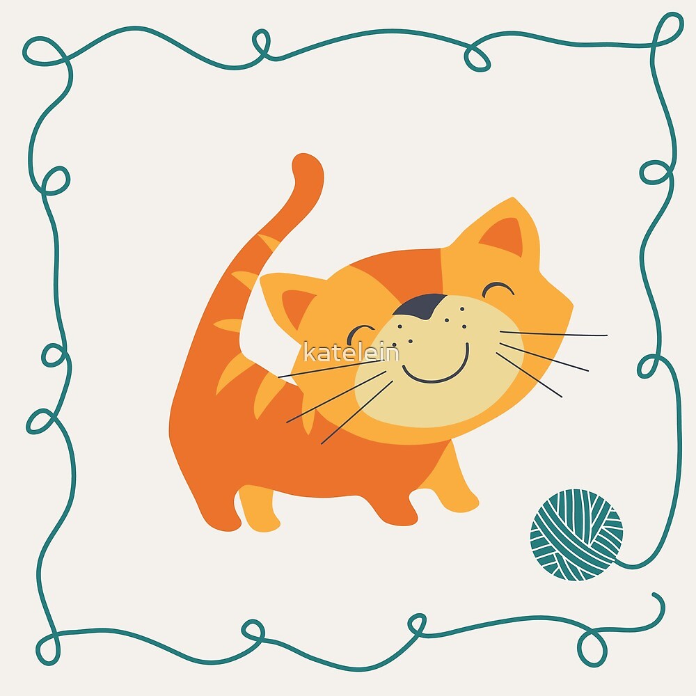 Chat Qui Rit Avec Pelote De Laine Design Vintage Par Katelein Redbubble