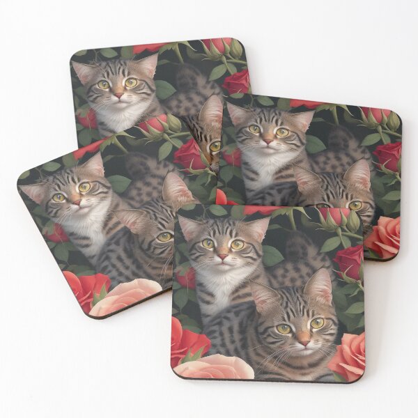 Item preview, Two Tabby Kittens Playing in Roses designed and sold by FunArtDesigns00.