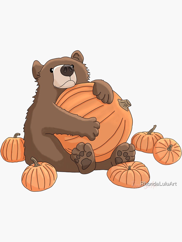 Thumbnail 3 of 3, Sticker, Pumpkin Bear - Caroline designed and sold by RhondaLuluArt.