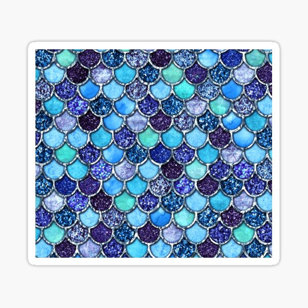 Colorful Teal & Blue Watercolor & Glitter Mermaid Scales Sticker