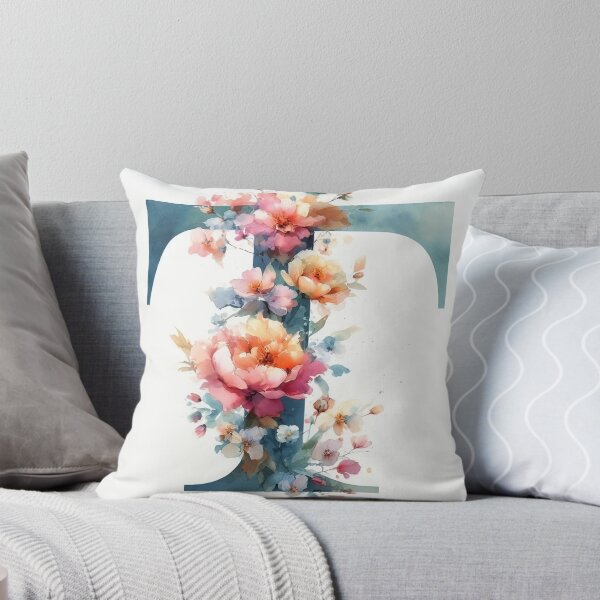 WATERCOLOR LETTER T Throw Pillow