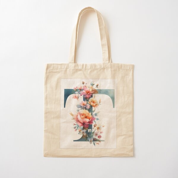 WATERCOLOR LETTER T Cotton Tote Bag