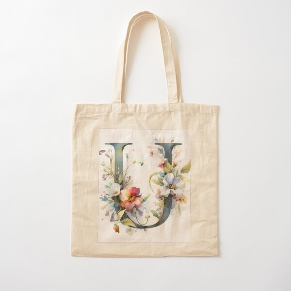 WATERCOLOR LETTER U Cotton Tote Bag
