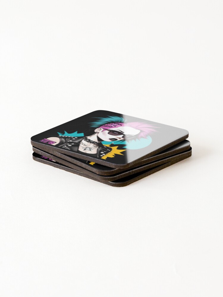 Thumbnail 4 of 5, Coasters (Set of 4), Cyberpunk Rocker Girl designed and sold by RiffRaffGraffix.