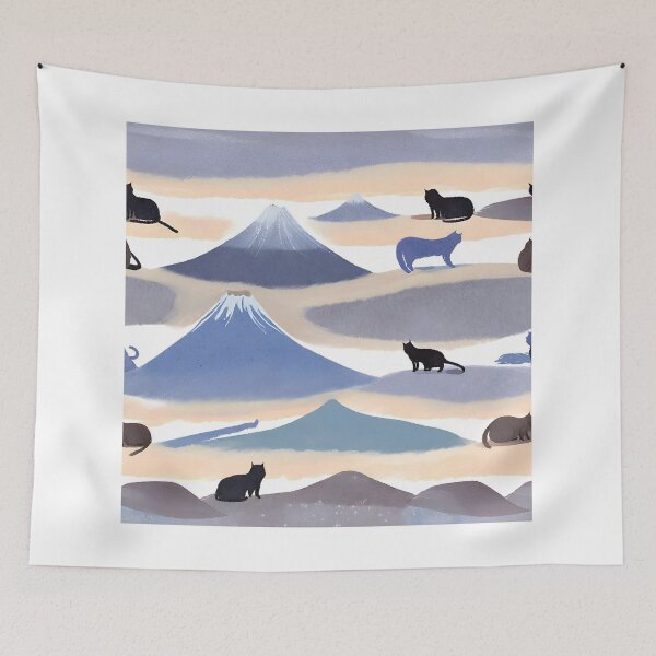 Item preview, A Watercolor-Style Painting of Chill Lazy Cats Surrounded by Mountains designed and sold by teacherpeiyuan.