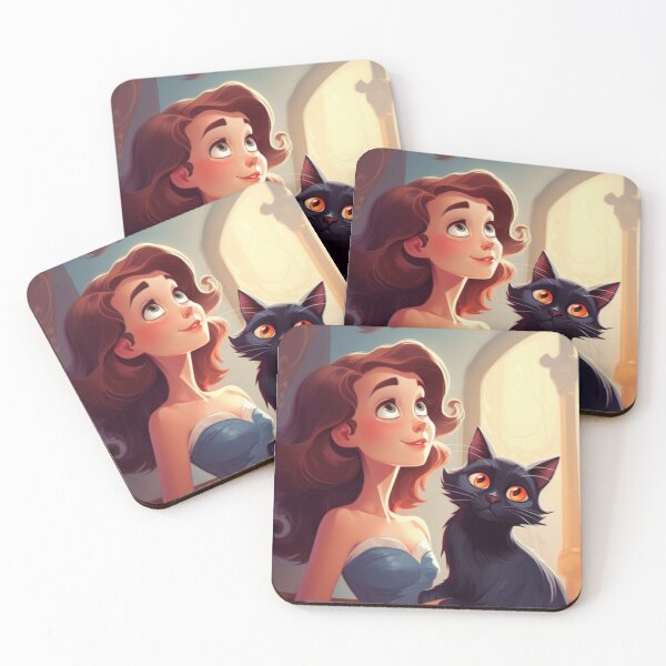 Item preview, illustration of a curious cat and an equally inquisitive lady. designed and sold by Cat Lady's  Chic Corner.