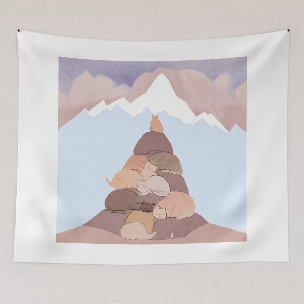 Item preview, A Watercolor-Style Painting of Chill Lazy Cats Surrounded by Mountains designed and sold by teacherpeiyuan.