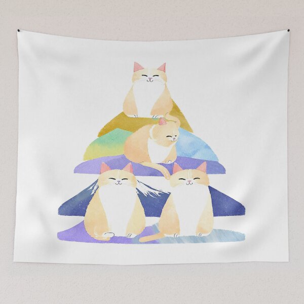 Item preview,  A Watercolor-Style Painting of Chill Lazy Cats Surrounded by Mountains designed and sold by teacherpeiyuan.