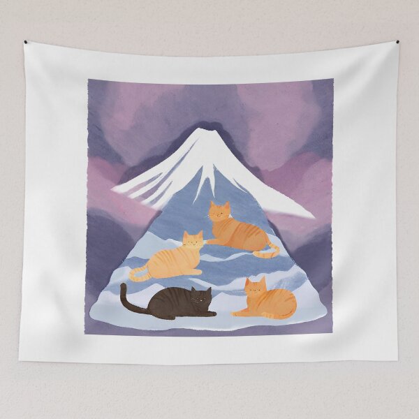Item preview, A Watercolor-Style Painting of Chill Lazy Cats Surrounded by Mountains designed and sold by teacherpeiyuan.