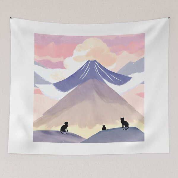Item preview, A Watercolor-Style Painting of Chill Lazy Cats Surrounded by Mountains designed and sold by teacherpeiyuan.