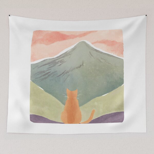 Item preview, A Watercolor-Style Painting of Relaxed Cats Gazing Mountain designed and sold by teacherpeiyuan.