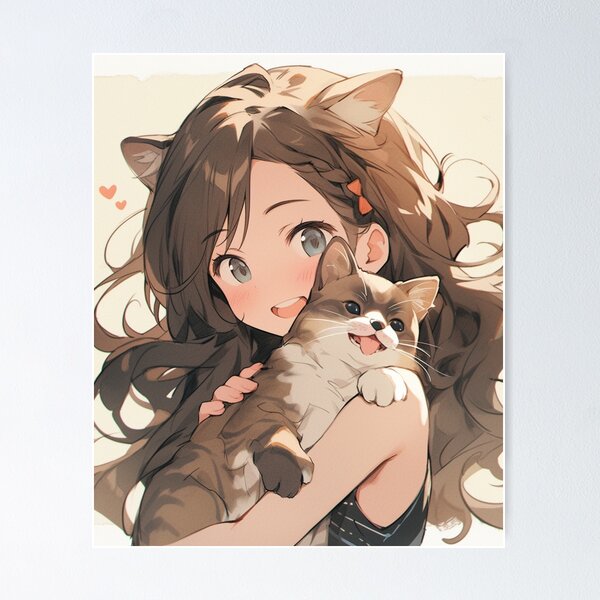 Item preview, Anime Girl and Cat designed and sold by LuckyCatStore.
