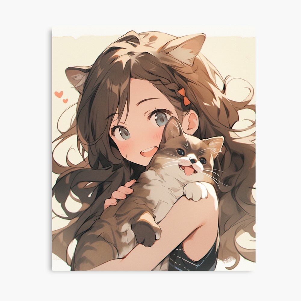 Anime Girl and Cat