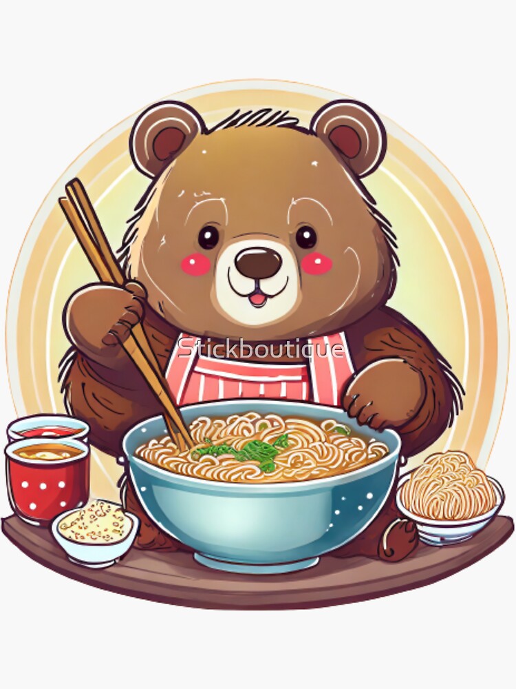 Bear Eating Cup Noodle | Vinyl Sticker Bear Eating Cup Noodle | Vinyl Sticker