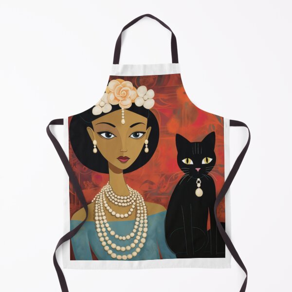 Item preview, a classy lady and her elegant cat adorned in pearls and accessories. designed and sold by Cat Lady's  Chic Corner.